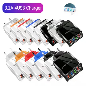 USB-зарядное устройство с разъемом EU /US /EU Quick Charge 3.0 с 4 портами, адаптер для телефона или портативное настенное мобильное зарядное устройство для планшета Huawei iPhone 12 Pro Max
