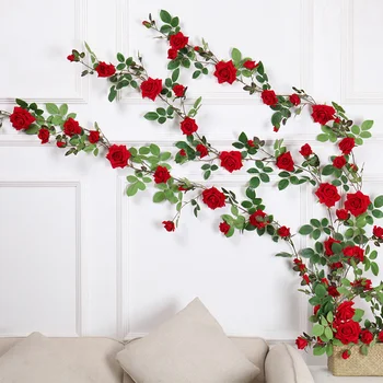Искусственные розы, Виноградная лоза, имитация искусственных цветочных растений, ротанг, украшения для свадебной вечеринки на День Святого Валентина, Настенный декор для комнаты