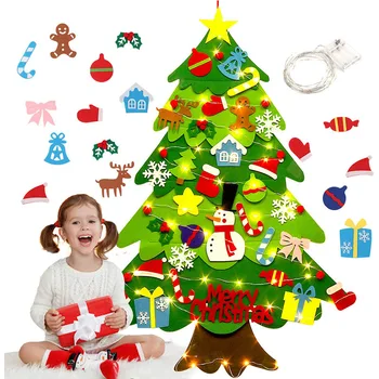 Рождественская елка из светодиодного фетра, подвесная Рождественская елка своими руками с 32 шт. украшениями для рождественских украшений, подарок для детей, новогодняя елка