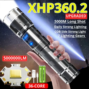 6000000LM XHP360 Сверхмощный светодиодный фонарик Перезаряжаемый Тактический фонарик с зумом 7 Режимов Водонепроницаемый XHP70 Рыболовные Фонари 18650