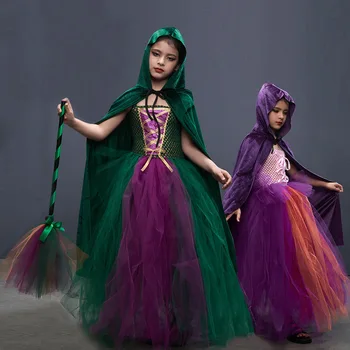 Фокус-покус Для девочек, Платья-пачки сестер Сандерсон и накидки для детей, костюмы Ведьм для косплея на Хэллоуин, Детское маскарадное платье
