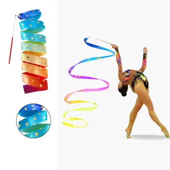 Лента-растяжка, художественная Длинная лента яркого цвета, лента для художественной гимнастики, очень мягкая Гладкая Гибкая палочка для танцоров для детей