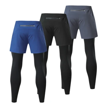 Мужские поддельные двойки, летние спортивные штаны для бега, фитнеса, Эластичные штаны для рыбалки, быстросохнущие брюки