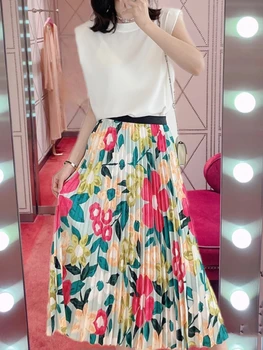 2023 Летняя Роскошная Новая Женская юбка Миди с цветочным принтом, высококачественная Плиссированная юбка Миди для женщин Gdnz 7.02