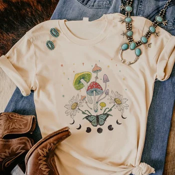 Волшебный Гриб, Небесная Ботаническая футболка, женская винтажная эстетичная футболка с изображением ведьмы, милый женский топ Оверсайз, одежда Cottagecore
