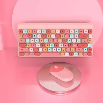 Цветной Набор Клавиатуры и Мыши Lipstick Punk 2.4 G Беспроводной Bluetooth 86keys Клавиатура и Мышь Для Девочек, Милые Офисные Игры