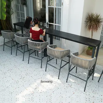 Современный барный стул на открытом воздухе для уличной мебели Барные стулья из ротанга Креативный Дизайн Кованого железа Стулья с высокими ножками ручной работы