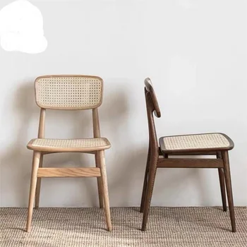IHOME Простой обеденный стул из цельного дерева из ротанга, Ресторанная мебель, Спинка для домашнего отдыха, стол для скандинавской семьи, стул для макияжа