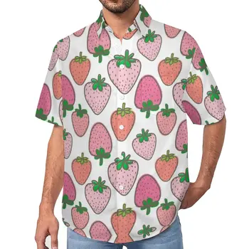 Пляжная рубашка Pinky Fresh с клубникой, милые гавайские повседневные рубашки, мужские блузки в стиле харадзюку, одежда с принтом с коротким рукавом, большие размеры