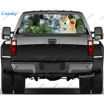 Наклейка на заднее стекло собаки Акита Подходит для пикапа, грузовика, легкового автомобиля, универсальная прозрачная виниловая наклейка на заднее стекло с перфорацией