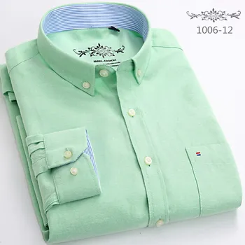 Мужская оксфордская рубашка из 100% хлопка с длинным рукавом, Официальные деловые рубашки, Хлопковая Бело-синяя повседневная рубашка с воротником, Корейская одежда