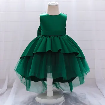 Платье-пачка для девочек, платье для малышей, темно-зеленая спинка, платье с большим бантом, праздничный ужин, однотонное платье принцессы для выступлений, халат
