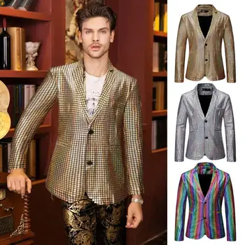 Мужской костюм для дискотеки 70-х, блестящий пиджак с пайетками, наряды на Хэллоуин, блейзер на двух пуговицах, смокинг, блейзер для диско-вечеринки с блестками для мужчин