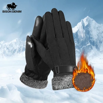 Мужские зимние перчатки из денима BISON, замшевые перчатки с сенсорным экраном, теплые осенне-зимние перчатки для мужчин, для занятий спортом на открытом воздухе, для катания на лыжах, для пеших прогулок, Перчатки S036