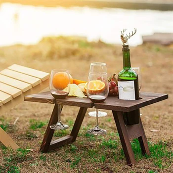 Открытый деревянный складной стол для пикника, Портативный стол для кемпинга, Небольшой столик для закусок, напитков, вина