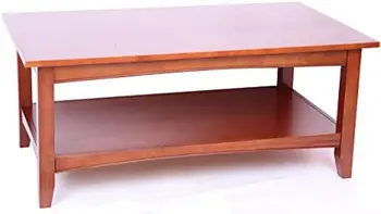 Журнальный столик в виде прямоугольника для коттеджа с открытой полкой, вишневый