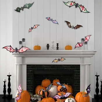12шт настенных наклеек с летучей мышью на Хэллоуин, реалистичные Яркие водонепроницаемые 3D наклейки с летучей мышью на стены, Страшные декорации, Реквизит для фотосъемки для дома