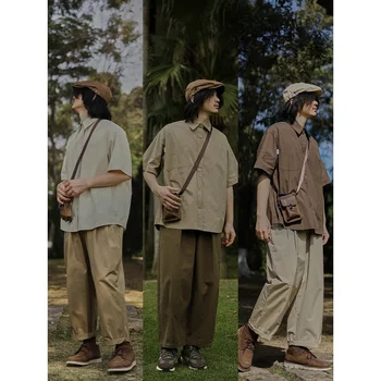 ретро однотонная короткая мужская модная летняя базовая свободная пара рубашек ropa с короткими рукавами для мужчин