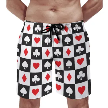Настольные Шорты Poker Heart, Летние Черно-Белые Клетчатые Спортивные Пляжные Шорты Для Серфинга, Мужские Быстросохнущие Повседневные Плавки С Графическим Рисунком Плюс Размера