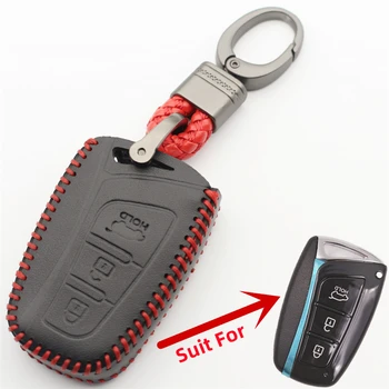 Чехол FLYBETTER Из Натуральной Кожи с 3 Кнопками Smart Key Case Для Hyundai Santa Fe Genesis 2014-2017