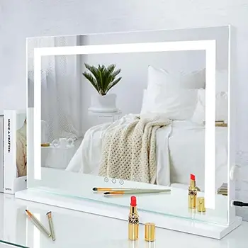 Зеркало с подсветкой, настольное зеркало для макияжа с регулируемой яркостью в 3 режимах, светодиодная подсветка, сенсорное управление косметикой