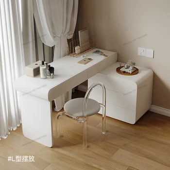 Кремовый стиль, легкий роскошный туалетный столик, встроенный шкаф для хранения, современный минималистичный туалетный столик в стиле ins, убирающееся платье