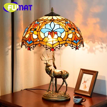 Настольная лампа с витражным стеклом FUMAT Tiffany в пасторальном стиле elk art Deco, гостиная, столовая, бар, прикроватная лампа для чтения в спальне