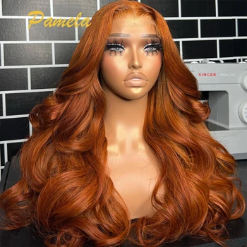 13x6 Супер двойных Человеческих волос 250% плотности Имбирно-оранжевого цвета с глубокими волнами, Прозрачные кружева спереди, готовые к использованию, бесклеевой парик