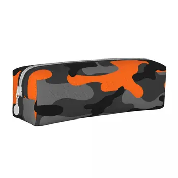 Оранжевый военный камуфляжный пенал, Забавный армейский камуфляж, держатель для ручек, сумки для студентов, большие офисные подарочные пеналы для карандашей