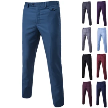 Модные Качественные мужские Новые однотонные повседневные деловые брюки с прямыми штанинами 9 цветов 9 размеров