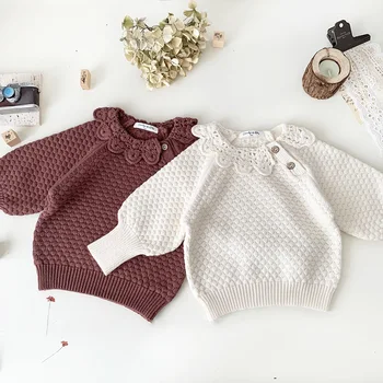 олень jonmi 2023 Новая осень Для малышей Детские вязаные свитера с рукавами фонариками и оборками для маленьких девочек Пуловеры Свитера
