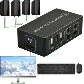 4-портовый KVM-переключатель HD 4K сканер USB KVM-переключатель 4 в 1 Выход Горячий USB для мыши Клавиатура для Win7 Win10 для MAC для PlayStation 2