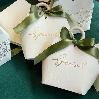 подарочный пакет с деревянным кольцом 10шт Свадебные сувениры для гостей Упаковка подарочной коробки Пакеты с шоколадными конфетами Средство для душа ребенка Украшение Мубарака