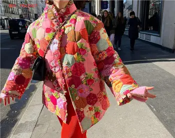 Модная винтажная хлопковая куртка с цветочным принтом, женский модный короткий кардиган с длинным рукавом, осенняя женская шикарная уличная одежда 2023 года.