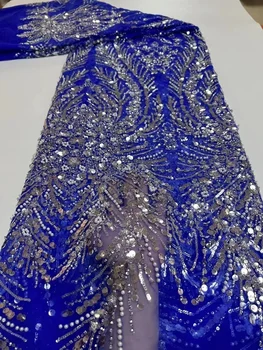 Кружевная ткань и блестки, блестящие хрустальные бусины, свадебное платье из красного бисерного нигерийского тюля 2023, высококачественная французская сетка, последовательность