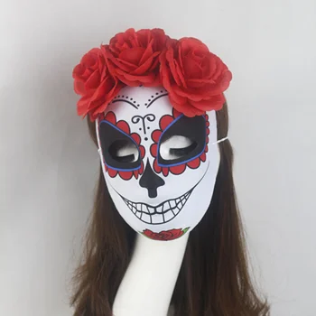 Мексиканский День Мертвых Маска Для Лица Хэллоуин Вечеринка Маскарад Бумажный Скелет Череп Маска Ужас Голова Призрака Мужчины Цветок DIY Маска