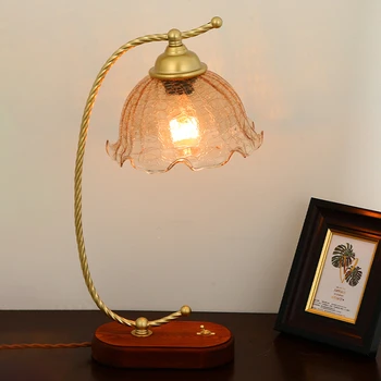 Старинная деревянная стеклянная настольная лампа French light роскошная прикроватная лампа для спальни, гостиная, кабинет, настольная лампа
