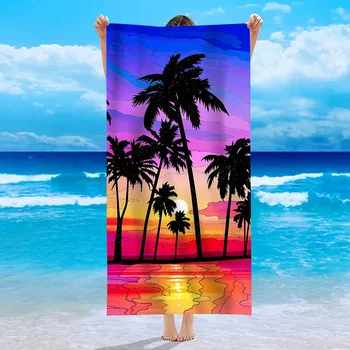 Пляжное полотенце из кокосовой пальмы, Нежная микрофибра, Фиолетовое банное полотенце для мальчиков, Мягкое одеяло на берегу моря, домашний декор для гостиной, плавание