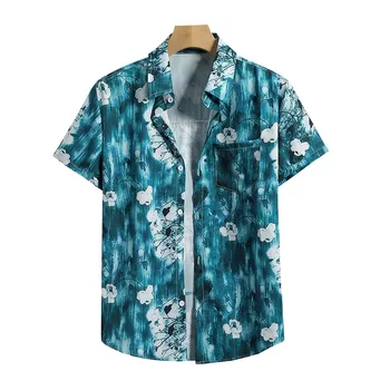 Мужская рубашка HAIBINZOULU с коротким рукавом и принтом, многоцветный топ-поло с тонкими карманами,
