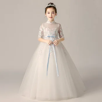 Маленькое платье принцессы с цветочным узором для девочек, одежда для выступлений из пушистой марли, детское вечернее платье на свадьбу, День рождения, весна