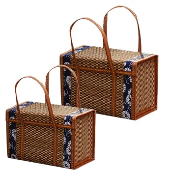 Плетеные изделия из бамбука, Переносной ящик для хранения, Корзина ручной работы, Специальная корзина для пикника на открытом воздухе, Плетеная корзина
