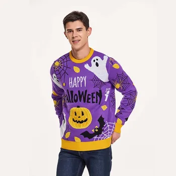 Мужской вязаный свитер с принтом Тыквы на Хэллоуин, Джемпер с длинным рукавом, Осенние повседневные пуловеры, Топы, мужская одежда, Свитера с надписями