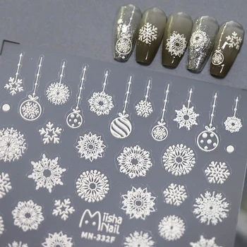 Белая Снежинка, Зимний Санта-Клаус, 5D Рельефный рельеф, Самоклеящаяся наклейка для украшения ногтей, Рождественская Милая 3D Наклейка для маникюра