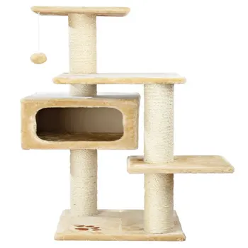 Плюшевая и сизалевая 4-уровневая 43-дюймовая кошачья елка с когтеточками и кондоминиумом, бежевый