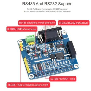 Модуль платы расширения 5V SP3485 RS232 с изолированным управлением SPI до 921600 бит / с Изолированным модулем RS485 для Raspberry Pi