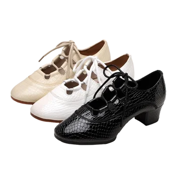 Новая женская современная обувь для учителей, уличная обувь для танцев с мягкой подошвой, кроссовки, Черные, белые Туфли для занятий танго и сальсой, 5 см