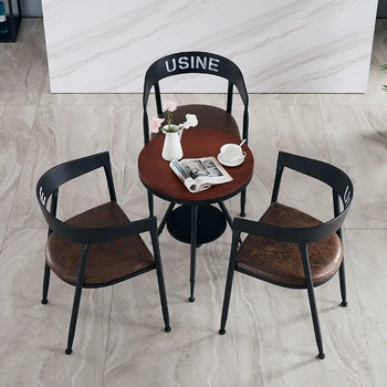 Винтажный стол для приготовления чая с молоком, стулья для кафе-бара, Десертный столик из массива дерева, Круглый обеденный стол, набор мебели для обеденного стола