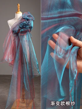 Ткань из органзы двухцветного градиентного цвета, ультратонкая плавающая сетчатая ткань для одежды, Марлевая декоративная ткань для сцены