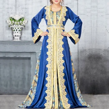 Марокканский Кафтан Дубай Турция Мусульманское Платье Женщины Синяя Абая Элегантная Леди Исламская Одежда Джелаба 2022 Ид Мубарак Djellaba Femme