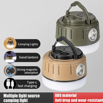 Солнечный светодиодный фонарь для кемпинга, USB-аккумуляторная лампа 1800 мАч, 5 режимов освещения, портативные фонари, аварийные огни для кемпинга, рыбалки